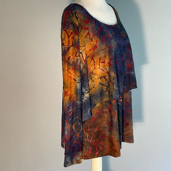 Attitudes by Renee XL Vibrant Fall Colors Scoop Neck Burnout Long Sleeves Blouse - Picture 12 of 16